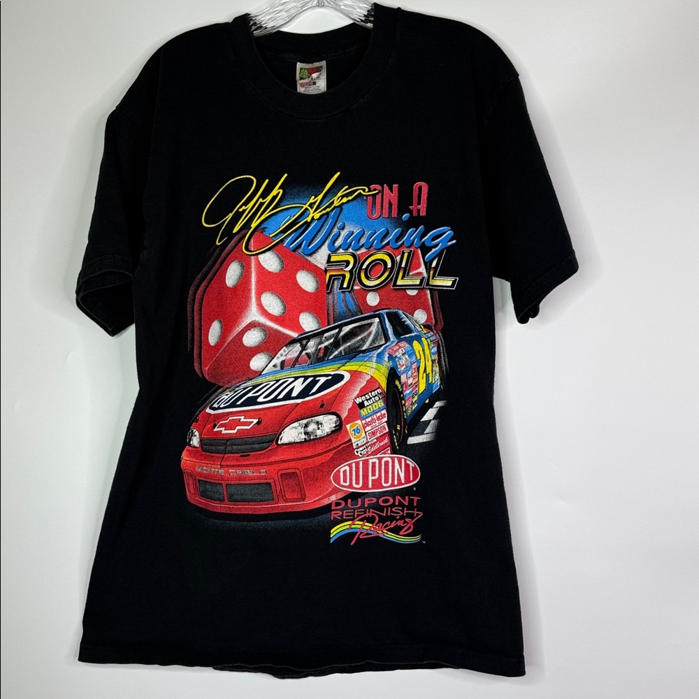 Vintage FOTL Jeff Gordon #24 NASCAR AOP Black Tshirt Size Large 1997